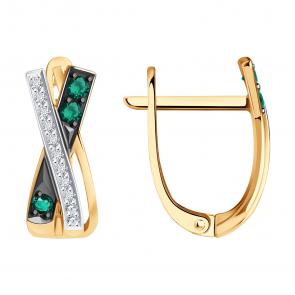 Золотые серьги SOKOLOV с бриллиантом и изумрудом 3020571 фото